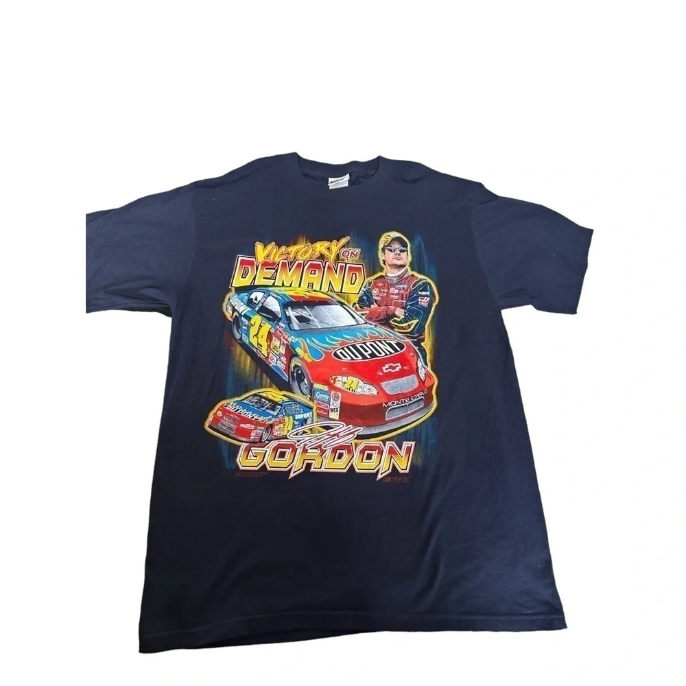 2002 VINTAGE T SHIRT JEFF GORDON NASCAR CHEVY VICTORY ON DEMAND MENS L/XL Navy - Picture 1 of 6